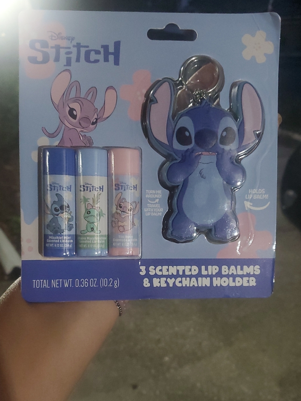 Disney Stitch Lip Balm Set with Stitch Keychain Holder - Blue, Light Blue, Pink